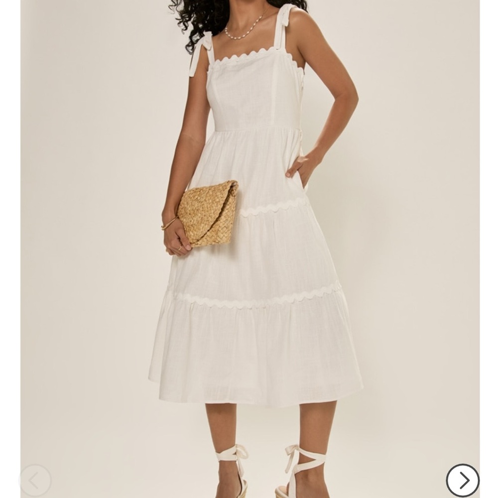 Francesca’s Ruffled White Midi Dress